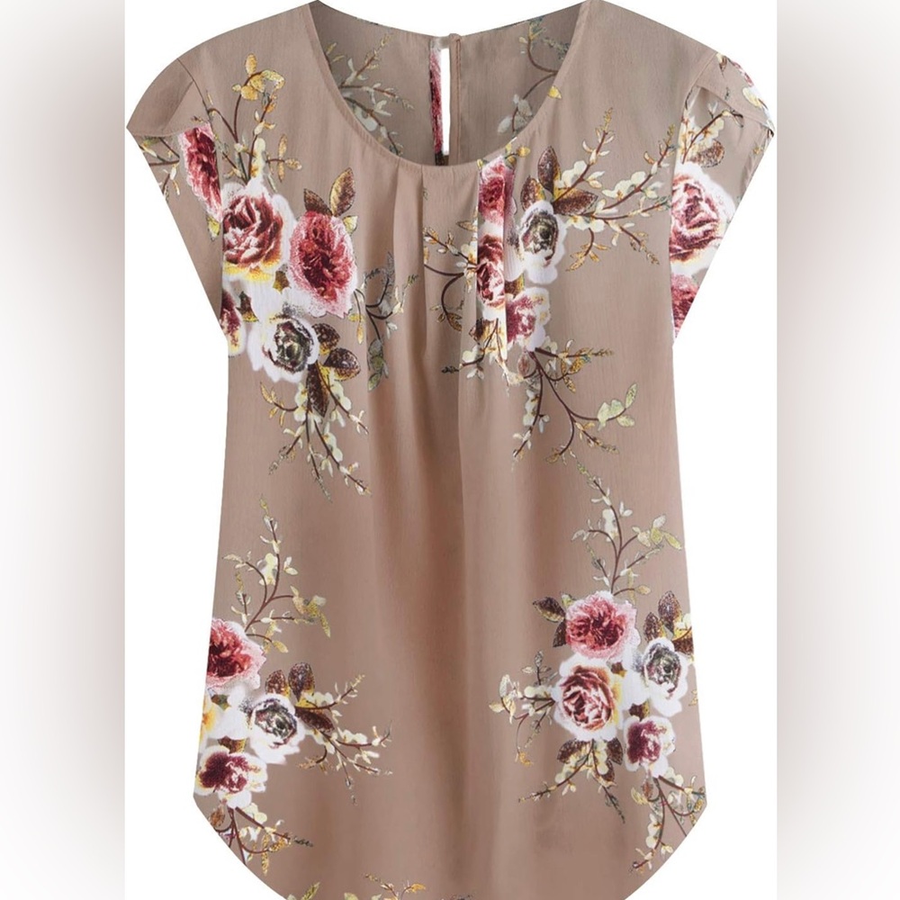 Milumia Elegant Floral Print Petal Cap Sleeve Blouse